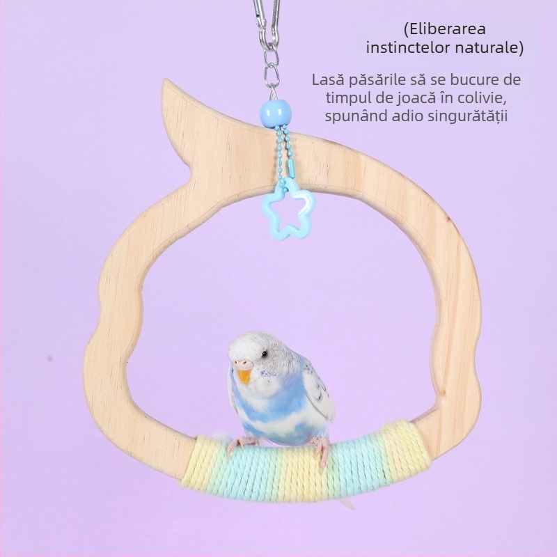 Jucărie-șurub pentru păsări, din lemn masiv și sfoară de bumbac, marca Happy Pet Paradise, potrivită pentru păsări mici, pentru mestecat și joacă