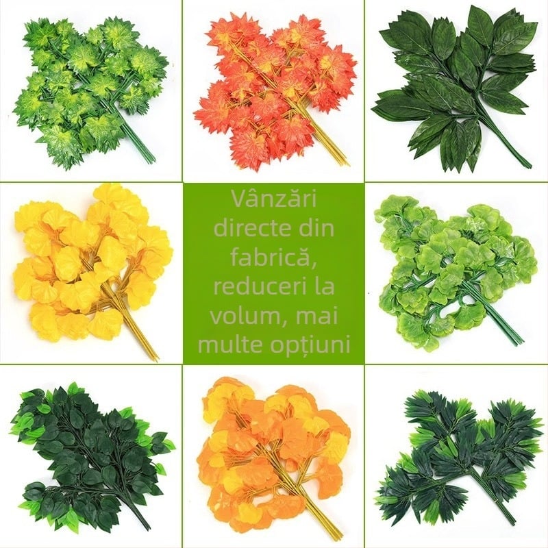 Set de frunze și ramuri artificiale din mătase, turnare prin injecție, varietate de frunze și ramuri, pentru recuzită fotografică și decor în casă