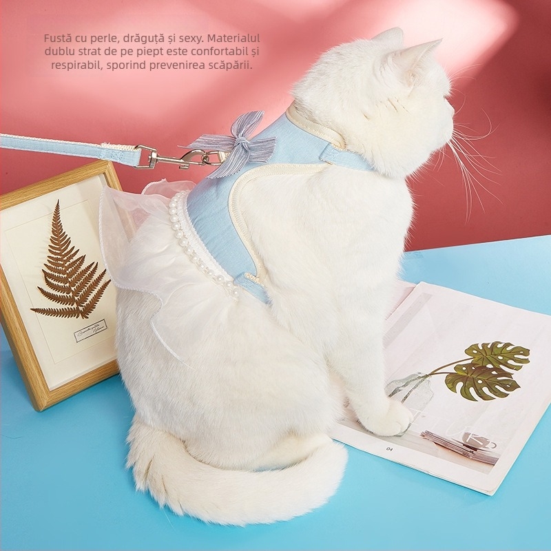Hamă de pisică în stil vestă cu lesă - anti-evadare, curea piept, material pânză, origine Zhejiang, brand Do ha ha Meow