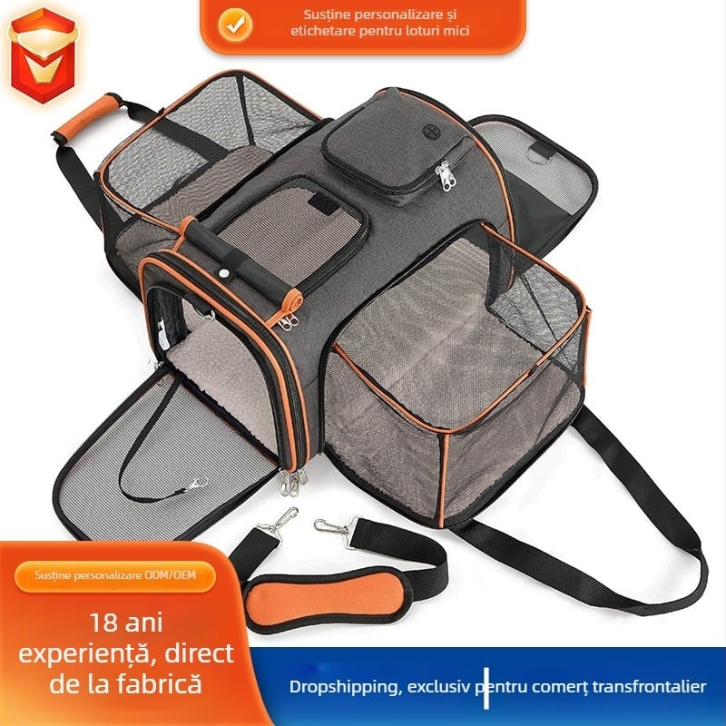 Geantă de transport pentru pisici pentru drumeții — respirabilă, capacitate mare, extensibilă. Material: Poliester; Cod produs: Jw-xb210419-2; Origine: Jiangsu