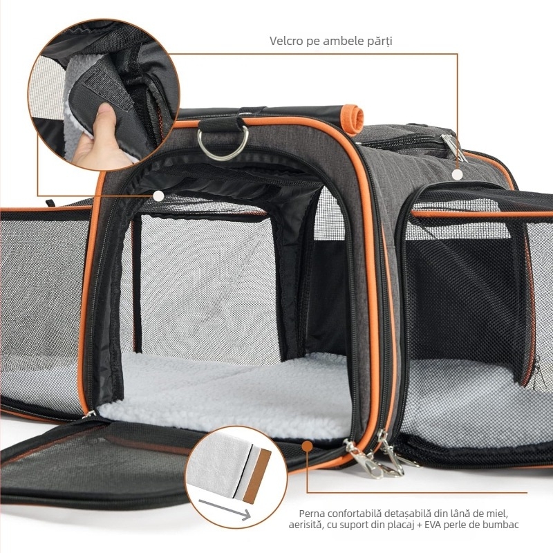 Geantă de transport pentru pisici pentru drumeții — respirabilă, capacitate mare, extensibilă. Material: Poliester; Cod produs: Jw-xb210419-2; Origine: Jiangsu