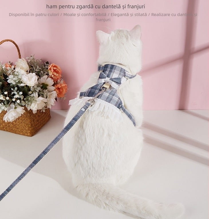 Ham de purtare tip vest pentru pisică, material pânză, marcă Do ha ha Meow, curea de tracțiune, pentru pisici