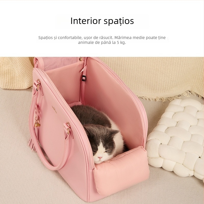 Geantă pentru animale de companie cu curea de umăr, portabilă și respirabilă; material microfibră, Wakytu, model monocrom