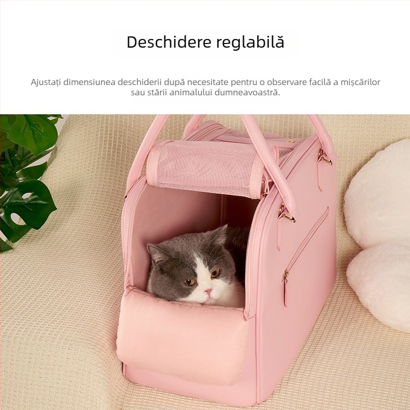 Geantă pentru animale de companie cu curea de umăr, portabilă și respirabilă; material microfibră, Wakytu, model monocrom