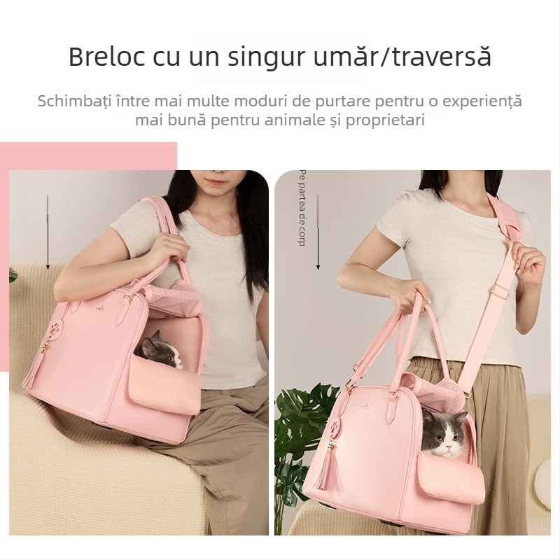 Geantă pentru animale de companie cu curea de umăr, portabilă și respirabilă; material microfibră, Wakytu, model monocrom