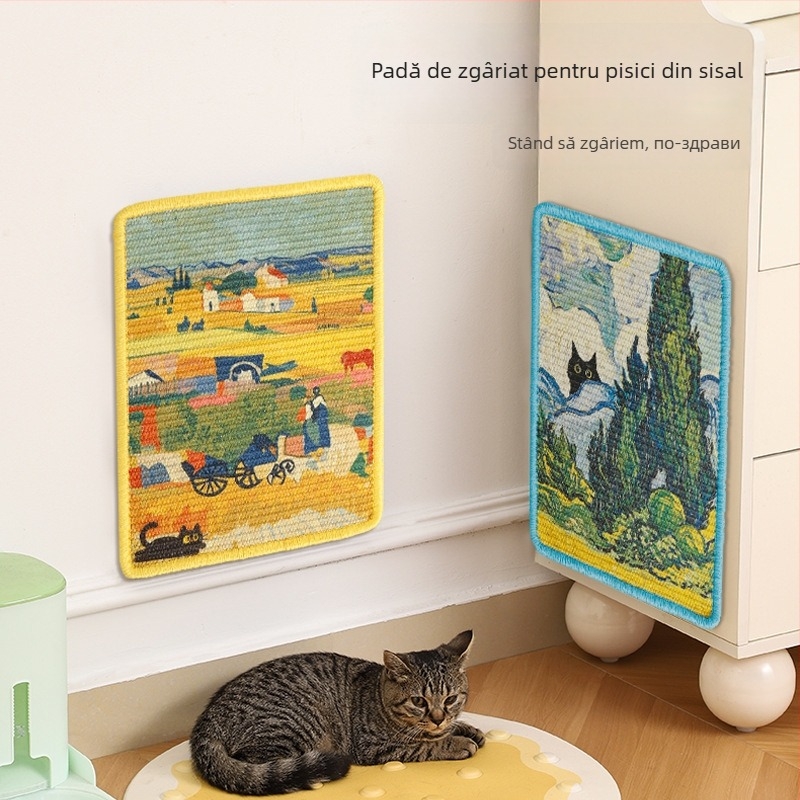 Plaçă de zgâriere pentru pisici din sisal – montaj pe perete, rezistentă la uzură, fără scămoțare a firelor, stil japonez