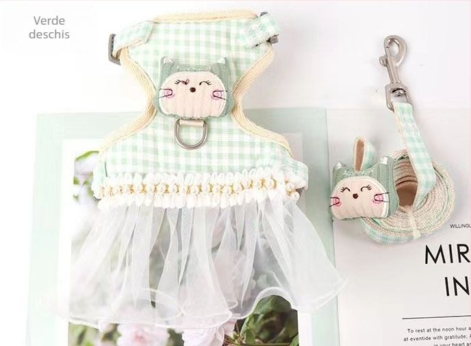 Set lesă și ham pentru pisică, material textil, extensibil, reglabil