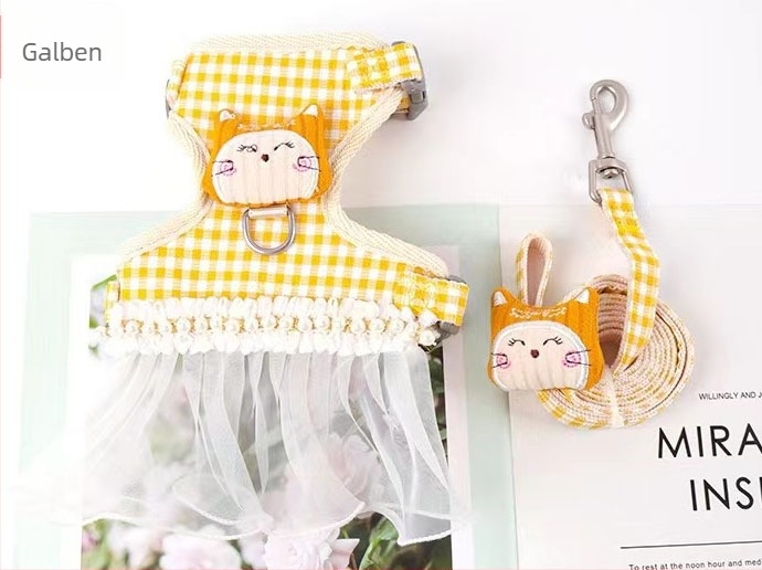 Set lesă și ham pentru pisică, material textil, extensibil, reglabil