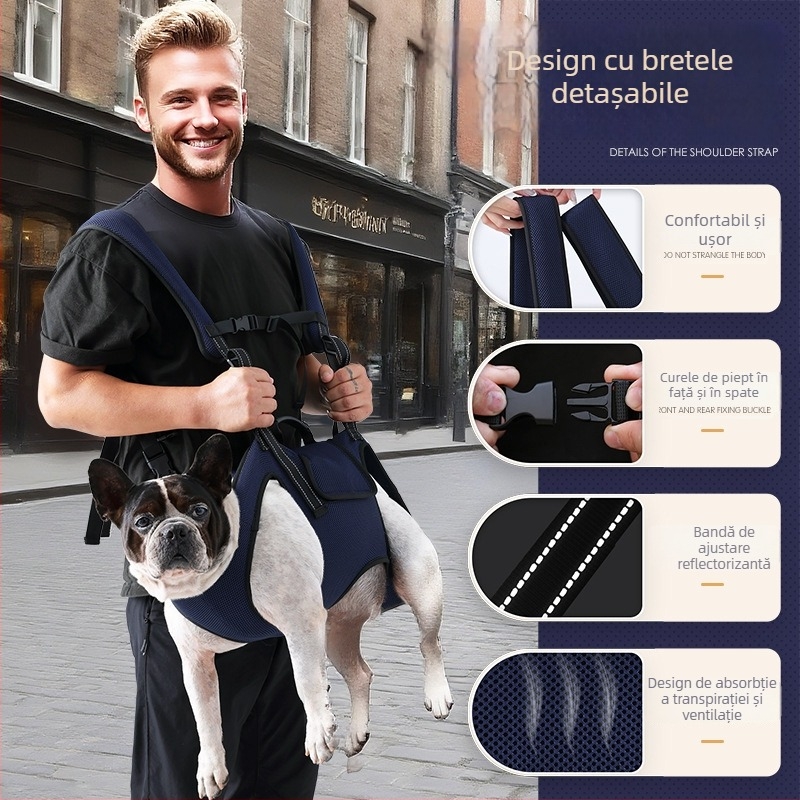 Geantă de plimbare pentru animale de companie, curea cross-body, Oxford, culoare uni, fermitate medie