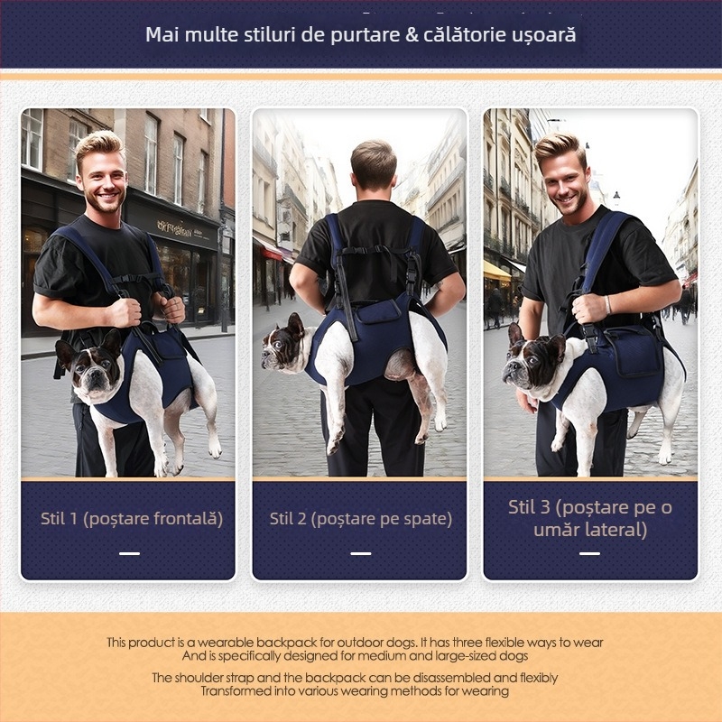 Geantă de plimbare pentru animale de companie, curea cross-body, Oxford, culoare uni, fermitate medie