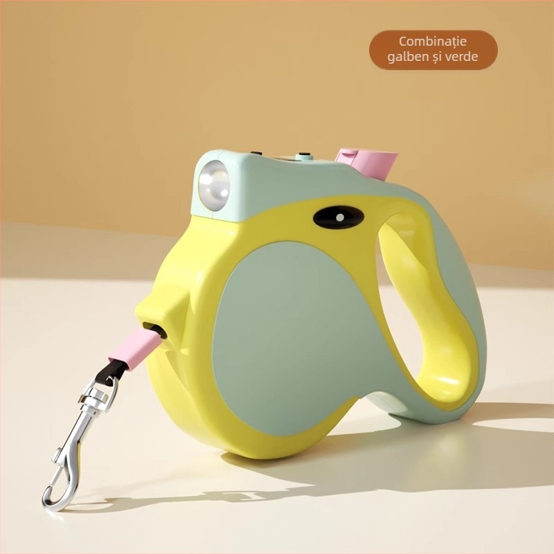 Lesă retractabilă pentru câini de talie medie și mică – Material: ABS, bandă împletită, aliaj; Retractabil: Da; Categoria: Curele de tracțiune pentru animale