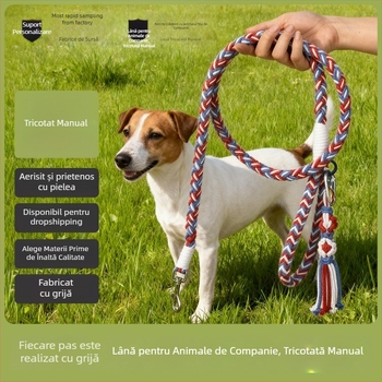 Lesă pentru animale de companie, cusută manual, multifuncțională, lungime fixă (material: core-spun cotton)