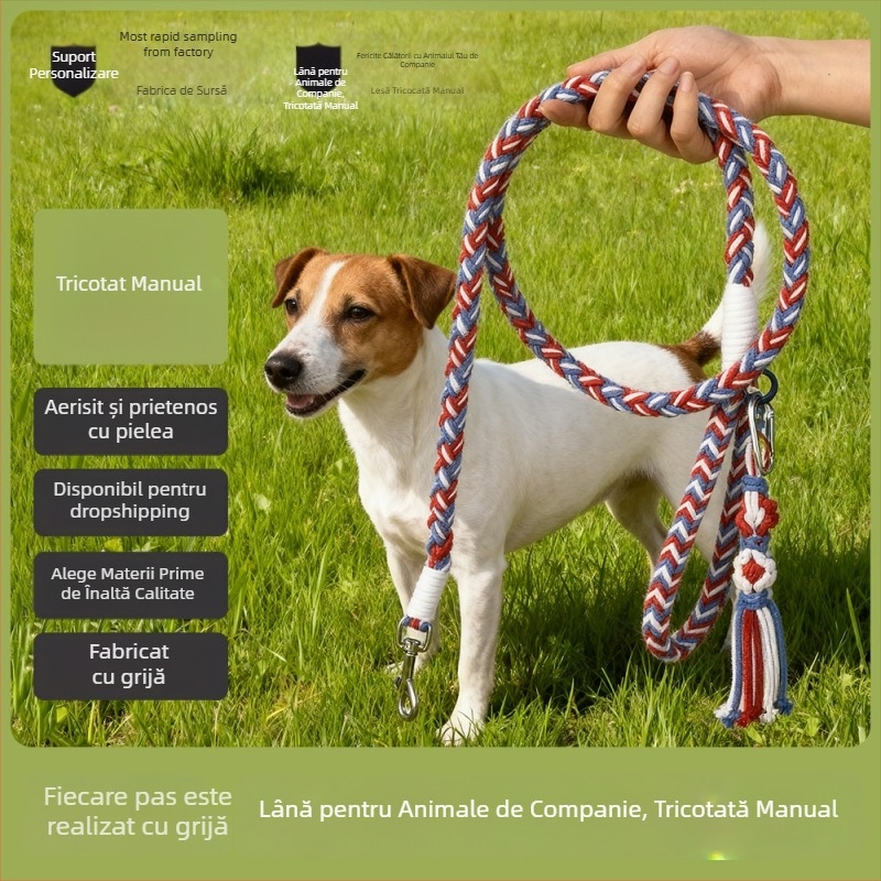 Lesă pentru animale de companie, cusută manual, multifuncțională, lungime fixă (material: core-spun cotton)