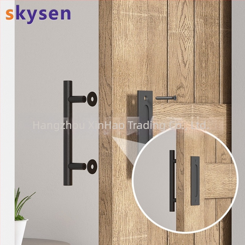 Mâner pentru ușă de hambar, dublu, din oțel inox 304 și oțel-carbon, finisaj prin pulverizare electrostatică cu textură, pentru uși glisante