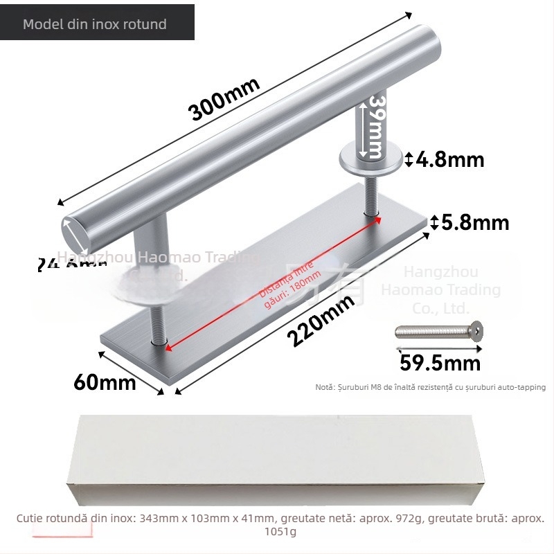 Mâner pentru ușă de hambar, dublu, din oțel inox 304 și oțel-carbon, finisaj prin pulverizare electrostatică cu textură, pentru uși glisante