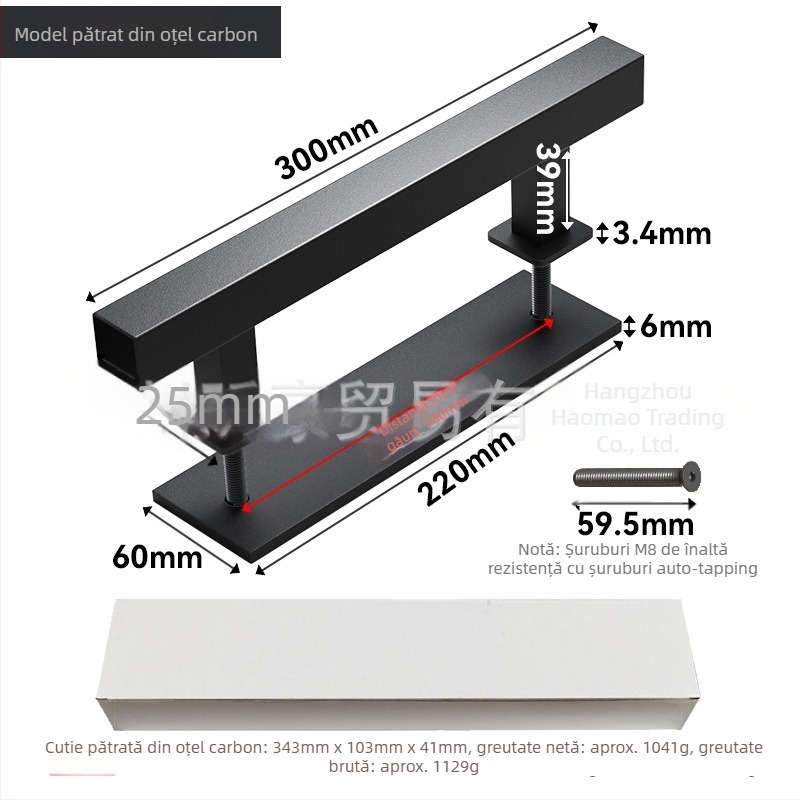 Mâner pentru ușă de hambar, dublu, din oțel inox 304 și oțel-carbon, finisaj prin pulverizare electrostatică cu textură, pentru uși glisante