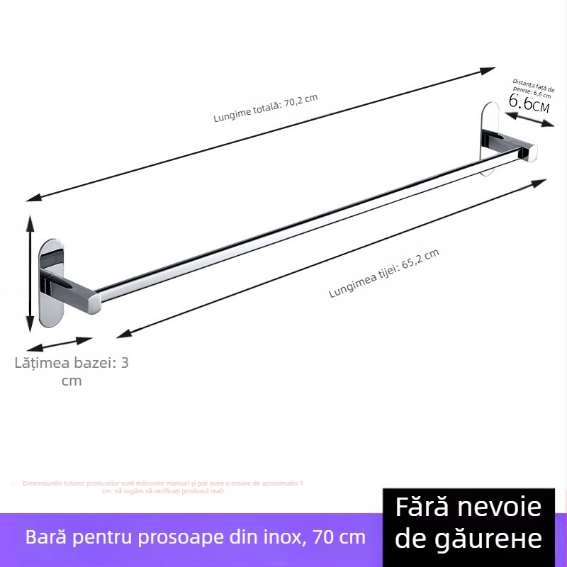 Suport pentru prosoape din oțel inoxidabil, montat pe perete, fără găuri, finisaj cromat, cu un singur braț, capacitate de încărcare 50 kg