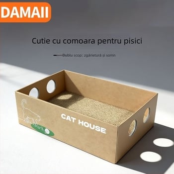 DAMAII Placă de zgâriere pentru pisici – stil desen animat, carton ondulat, foiță înlocuibilă, alinare pentru plictiseală