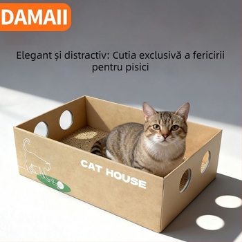 DAMAII Placă de zgâriere pentru pisici – stil desen animat, carton ondulat, foiță înlocuibilă, alinare pentru plictiseală
