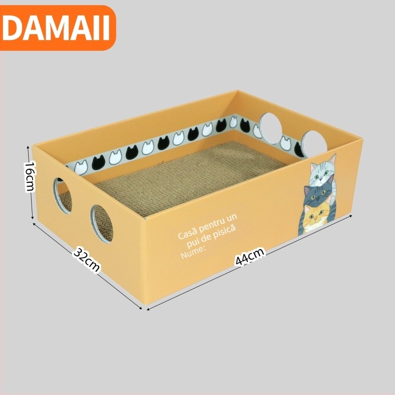 DAMAII Placă de zgâriere pentru pisici – stil desen animat, carton ondulat, foiță înlocuibilă, alinare pentru plictiseală