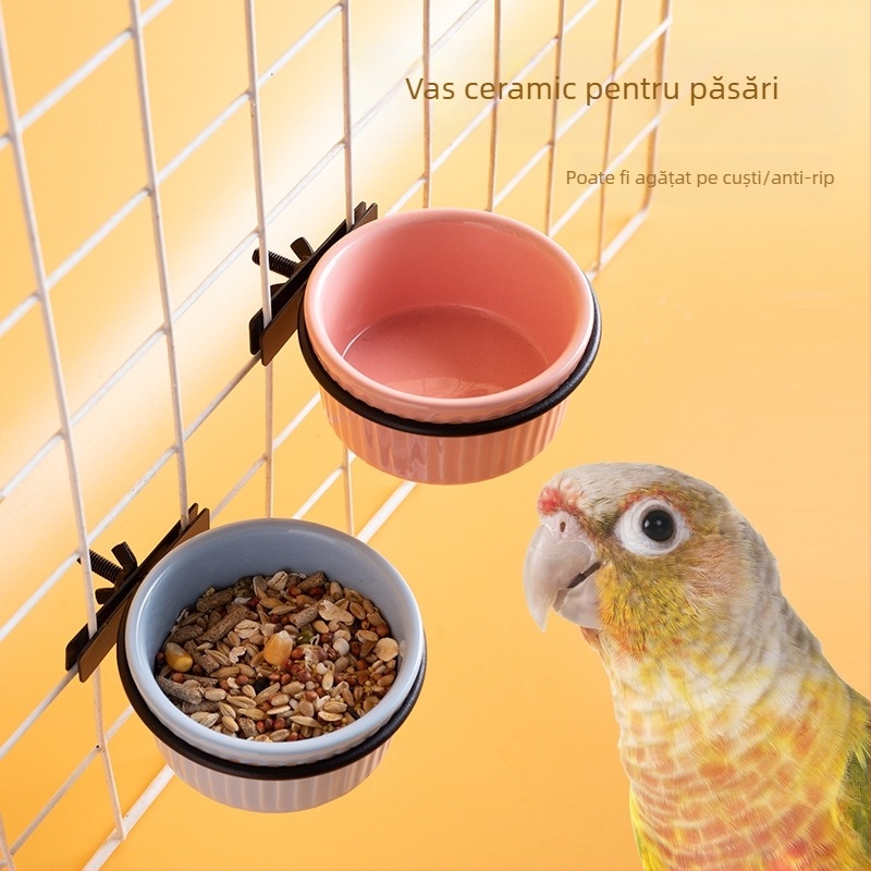 Bol ceramic suspendat pentru hamsteri și alte animale de companie, cu suport metalic, design anti-răsturnare, marcă Shuo ni