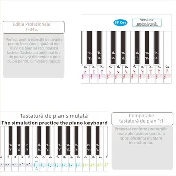 Fingering Sticker pentru pian cu 88 de taste — simulare degete 1:1, notare pe portativ, PVC