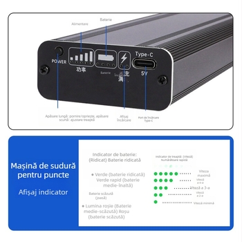 Mașină portabilă de sudură cu baterii, cu acționare automată; cap de sudură din aliaj oxid de aluminiu-cupru; pentru baterii Li-ion 18650 și sudură foițe/benzi de nichel
