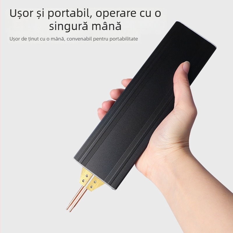 Mașină portabilă de sudură cu baterii, cu acționare automată; cap de sudură din aliaj oxid de aluminiu-cupru; pentru baterii Li-ion 18650 și sudură foițe/benzi de nichel