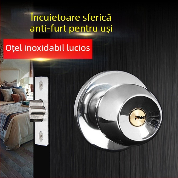 Încuietoare din oțel inoxidabil cu bilă pentru ușă din lemn, model 568, stil modern și simplu