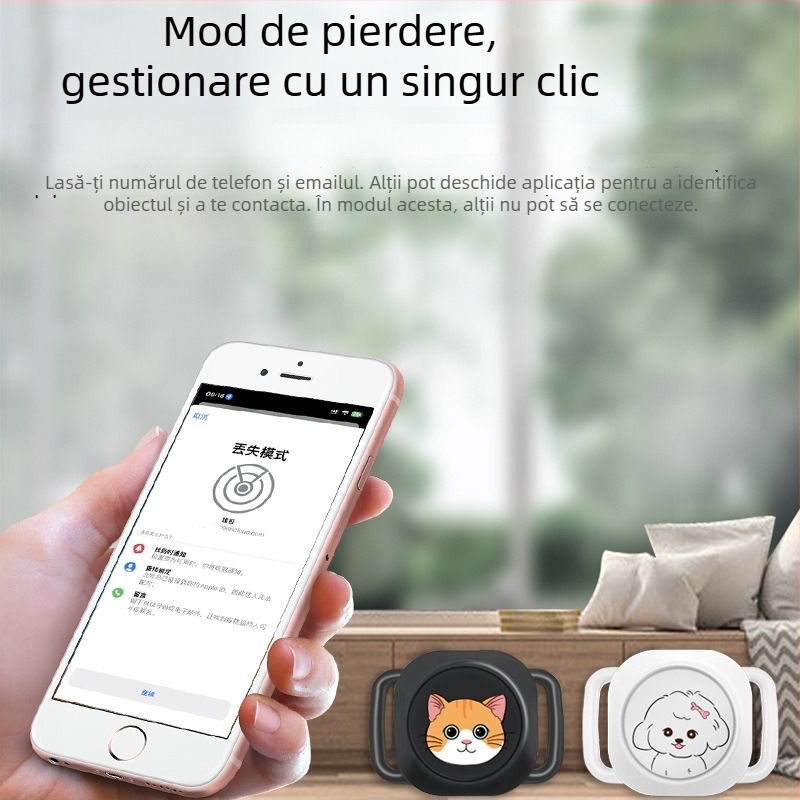 Localizator pentru animale de companie - model Y14, Bluetooth 5.0, baterie 200 mAh, dimensiuni 45×32×10 mm, compatibil cu iOS