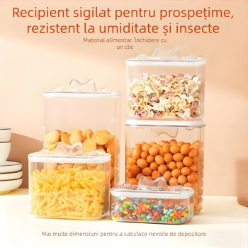 Cutie de depozitare PET pentru hrana de câini și pisici – sigilată, transparentă, pentru uz casnic, 1–2 L