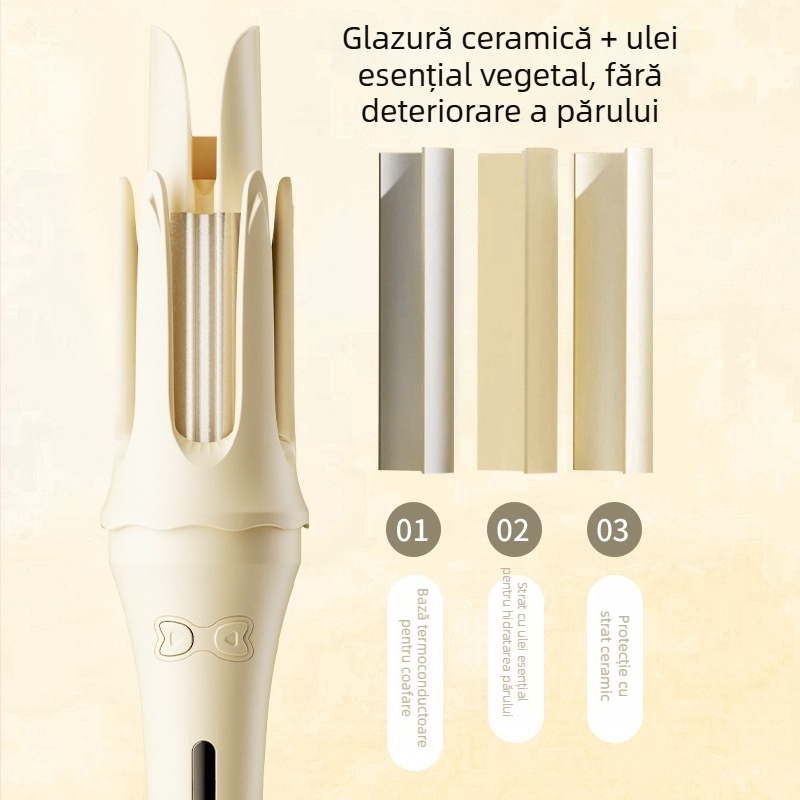 Ondulator pentru păr cu ioni negativi, design cu valuri de apă, acoperire ceramică, 30W, 110–220V, cablu