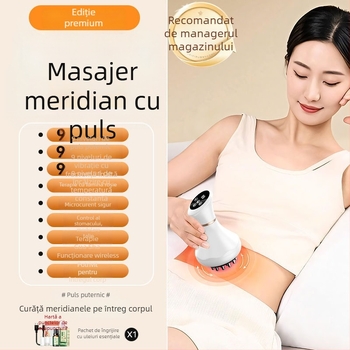 Instrument electric de masaj pentru meridiane, reîncărcabil, cu frecare, microcurent, vibrație și încălzire