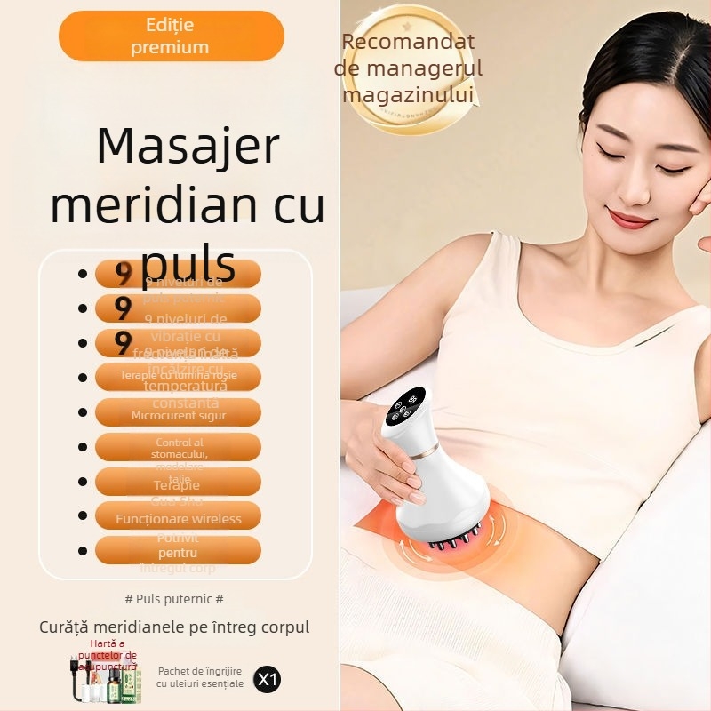 Instrument electric de masaj pentru meridiane, reîncărcabil, cu frecare, microcurent, vibrație și încălzire