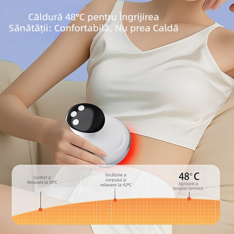 Masaj de casă 3-în-1 cu ventuze pentru vid, gua sha și terapie prin microcurent pentru meridian, model SL-M01 — alimentare USB, 4 trepte, 38–48°C, baterie de 1200 mAh