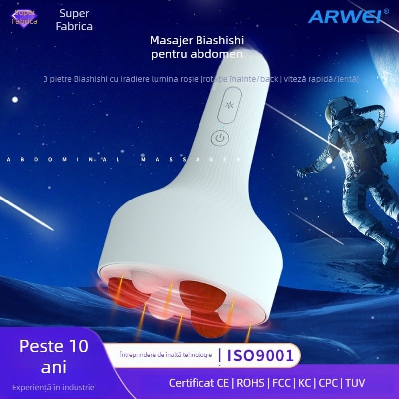 Dispozitiv de masaj pentru abdomen cu Bianstone, masaj prin frământare, baterie Li-ion încorporată, control prin buton, 6 moduri + lumină roșie, greutate 369 g