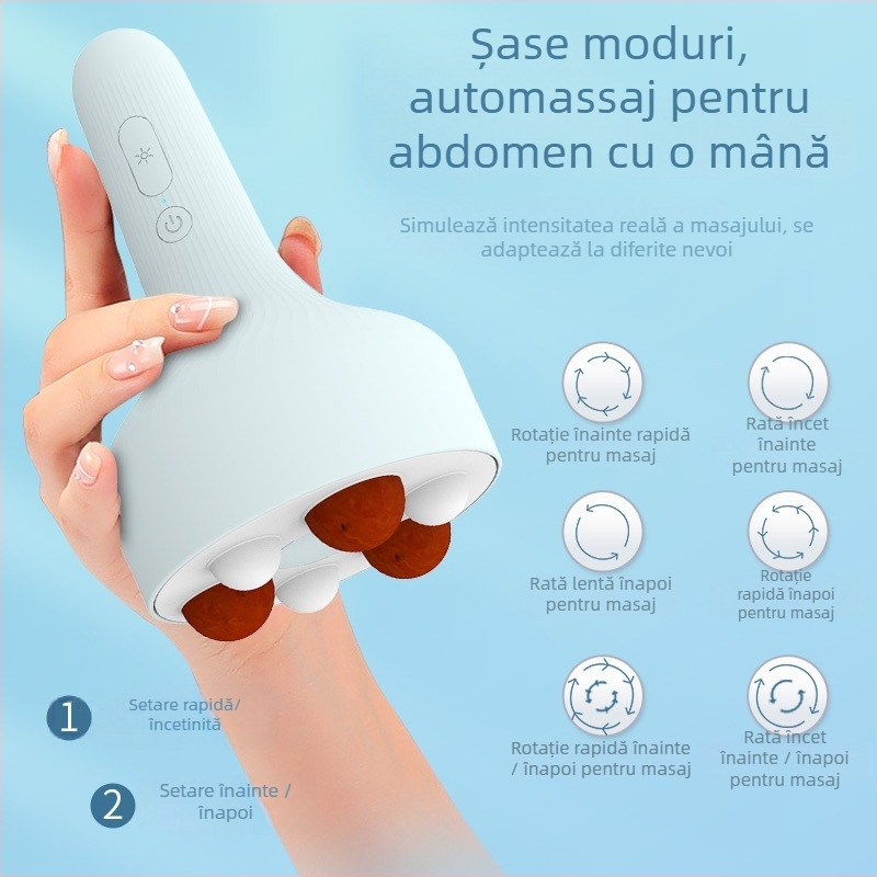 Dispozitiv de masaj pentru abdomen cu Bianstone, masaj prin frământare, baterie Li-ion încorporată, control prin buton, 6 moduri + lumină roșie, greutate 369 g