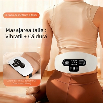 Curea de masaj pentru talie și abdomen — reîncărcabilă, control mecanic, 3 viteze, vibrație cu compresie caldă, până la 4 capete de masaj
