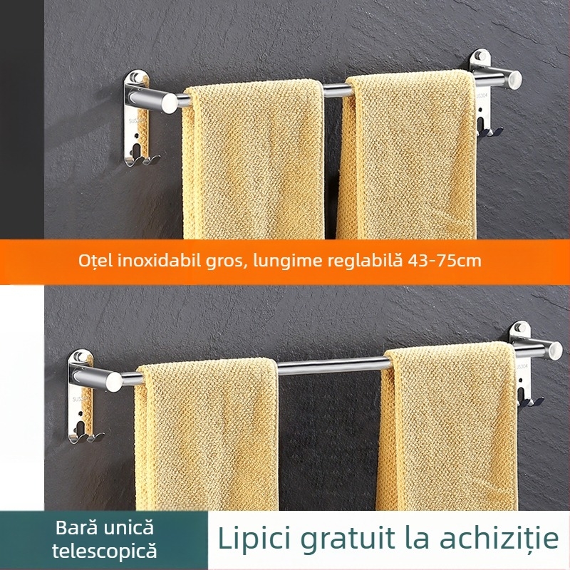 Suport de prosoape din oțel inoxidabil, montat pe perete, extensibil, cu trei niveluri, finisaj fin lustruit, încărcare 25 kg
