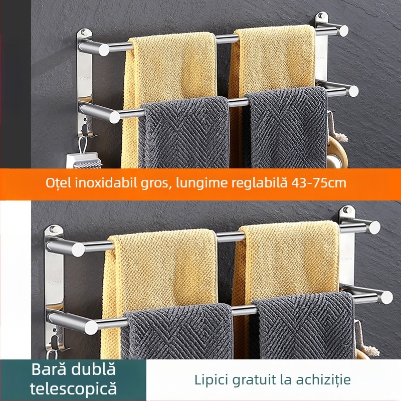 Suport de prosoape din oțel inoxidabil, montat pe perete, extensibil, cu trei niveluri, finisaj fin lustruit, încărcare 25 kg