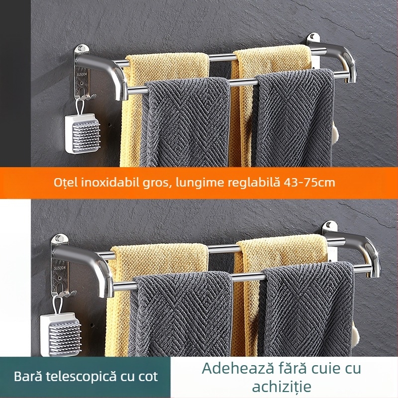 Suport de prosoape din oțel inoxidabil, montat pe perete, extensibil, cu trei niveluri, finisaj fin lustruit, încărcare 25 kg