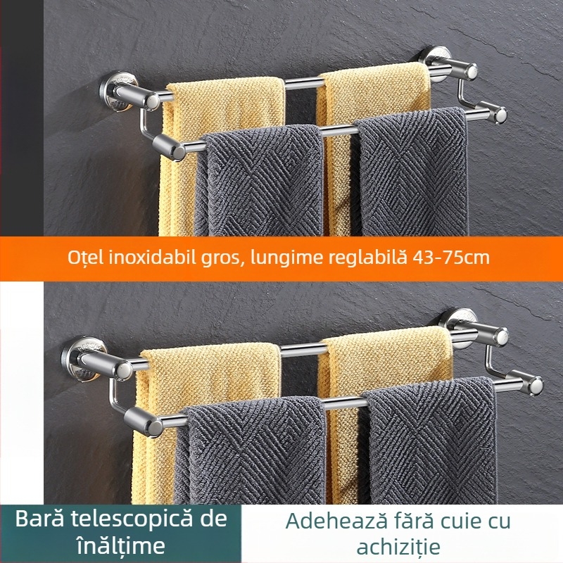 Suport de prosoape din oțel inoxidabil, montat pe perete, extensibil, cu trei niveluri, finisaj fin lustruit, încărcare 25 kg