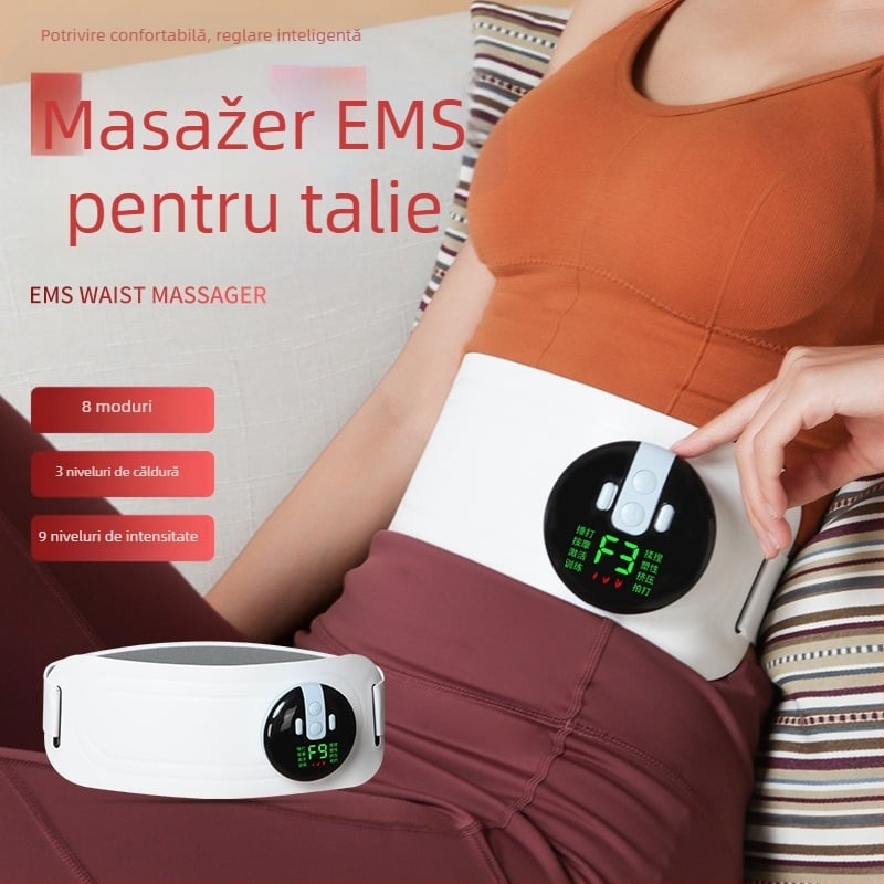 Bandă de masaj EMS cu puls, alimentare USB, control mecanic, încălzire prin compresie, până la 4 capete de masaj, transmisie variabilă continuă