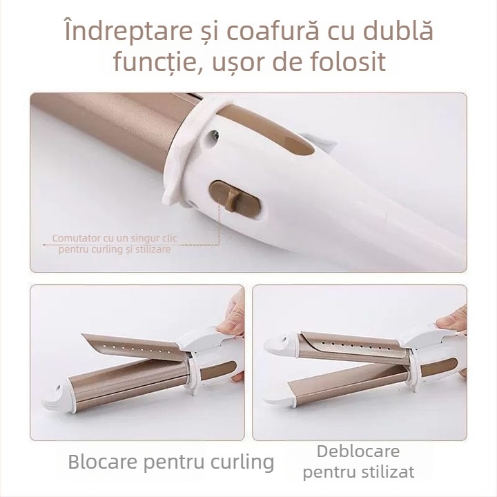 Unealtă ceramică pentru păr, cu dublă funcție: curling și îndreptare, cu bucle spre interior, pentru uz casnic