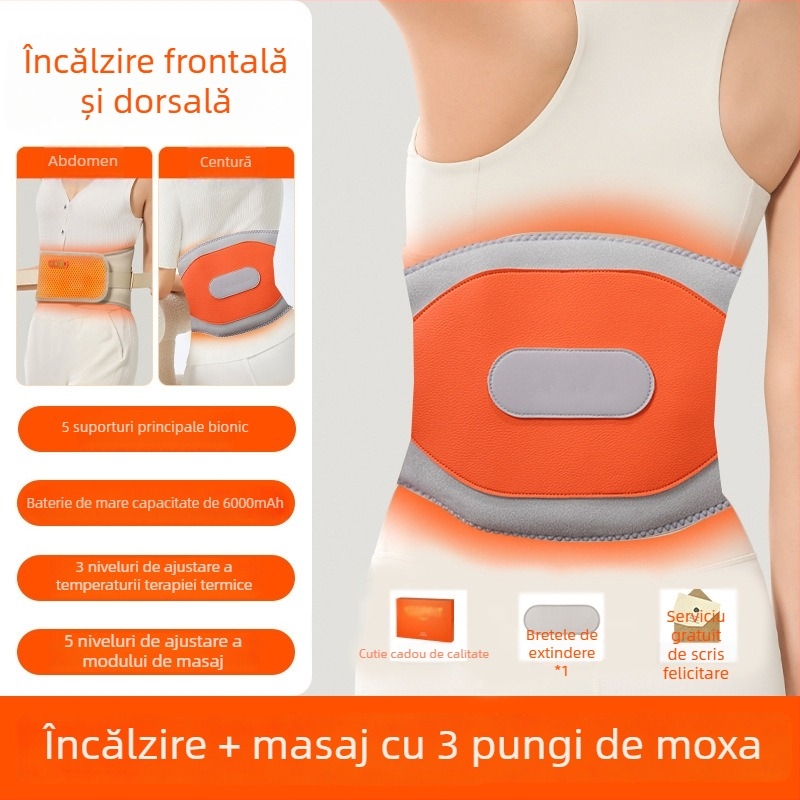 Banda de masaj talie încălzită, cu vibrație și compresie caldă, Mugwort terapie, până la 4 capete de masaj, XP-101