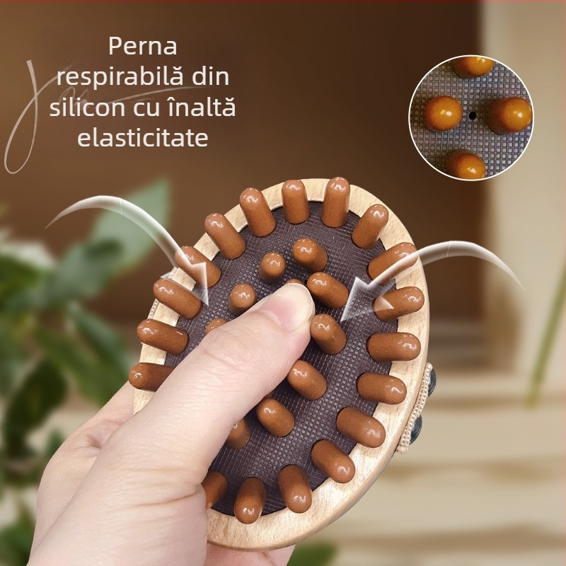 Gua sha placă și instrument, perie meridiană, Zhebao, lemn, masaj pentru sănătate