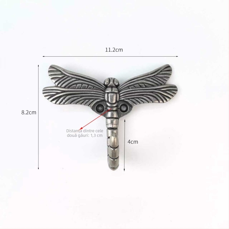 Cuier de haine din aliaj de zinc, în formă de libelulă dragonfly, montat pe perete, cuier unic, cu găuri pre-forate, pentru garderobă