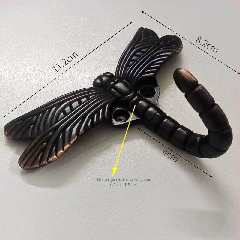 Cuier de haine din aliaj de zinc, în formă de libelulă dragonfly, montat pe perete, cuier unic, cu găuri pre-forate, pentru garderobă