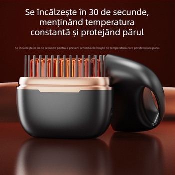 Pieptene fără fir pentru îndreptarea și ondularea părului, cu acoperire titan-turmalin, 3 setări de temperatură, 25W, baterie Li-ion 3,7V