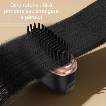 Pieptene fără fir pentru îndreptarea și ondularea părului, cu acoperire titan-turmalin, 3 setări de temperatură, 25W, baterie Li-ion 3,7V